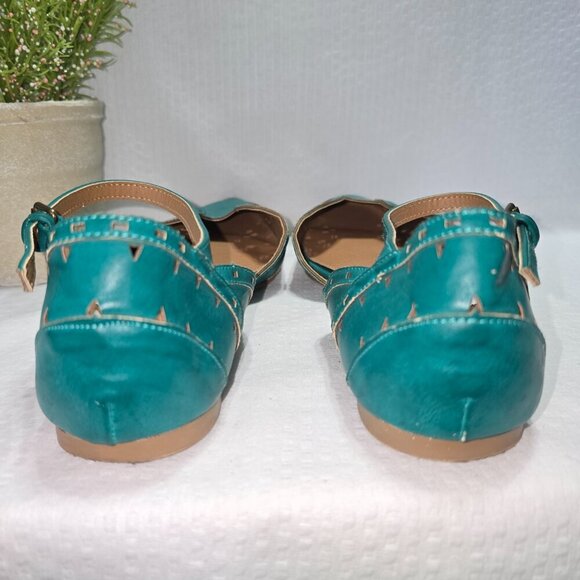 WOMENS MIA FLATS POINTED TOE ANKLE STRAP IN GREEN FAUX LEATHER SIZE 10 GUC - Picture 5 of 9